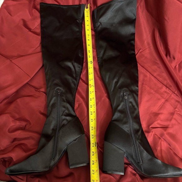 Marc Fisher tall over the knee gothic black satin heeled boots - Picture 6 of 6